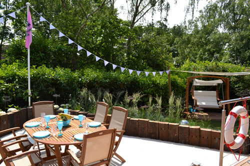 The Personalised Lifebuoy in the finished nautical garden as featured on Love Your Garden