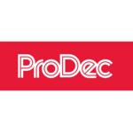 White ProDec lettering with red background