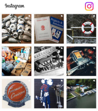 A selection of images depicting life at Sheridan Marine with Instagram branding.