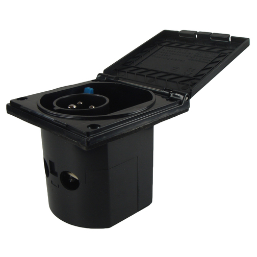 Mains IP44 3 Pin Recessed Plug - Black