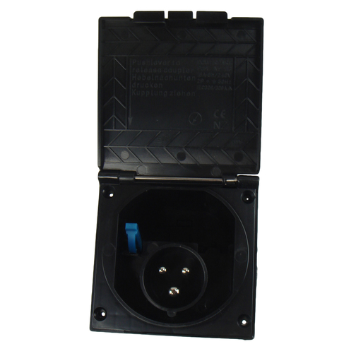 Mains IP44 3 Pin Recessed Plug - Black