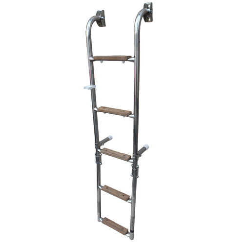Wooden Step Boarding Ladder with 2 Fixed & 3 Folding Steps