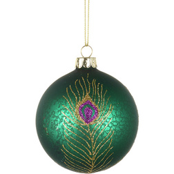 Peacock Mottled Glass Christmas Bauble