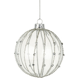 Silver Stripe Clear Glass Christmas Bauble
