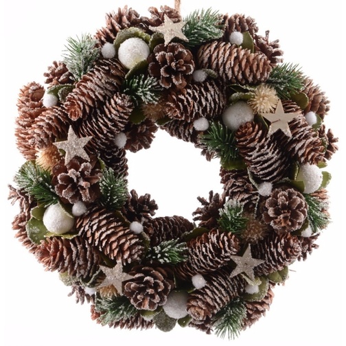 Snow Dusted Pinecone Christmas Wreath