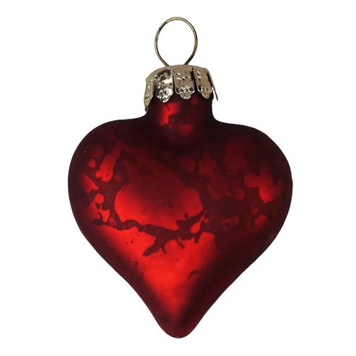 Mottled Red Heart Glass Christmas Bauble Set
