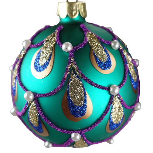 Peacock Pearl Glass Christmas Bauble Close Up