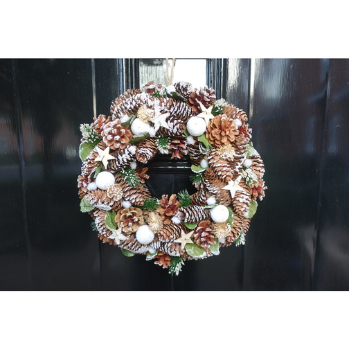 Snow Dusted Pinecone Christmas Wreath Hanging