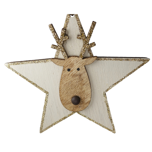 Wooden Reindeer Star Christmas Hangers Close Up