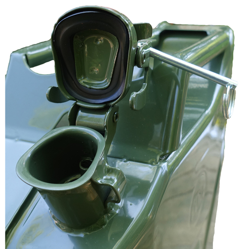 Green Metal 20 Litre Petrol Jerry Can with Cap Open