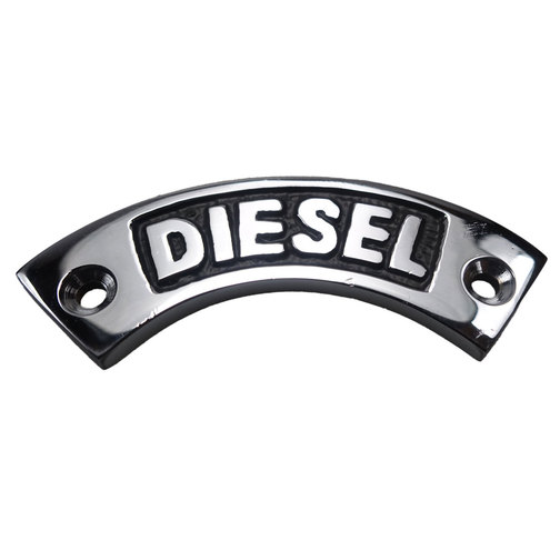 Curved Chrome Diesel Name Plate with Black Background