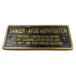Rectangular Brass Danger Avoid Asphyxiation Plaque