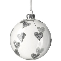 Clear Glass with Silver Hearts Christmas Bauble