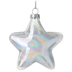 Feather Filled Iridescent Glass Star Christmas Bauble