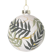 White with Gold Crackle & Green Leaf Glass Christmas Bauble