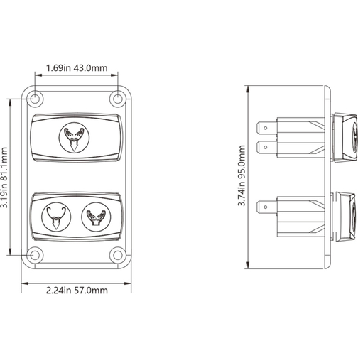 Seaflo Electric Toilet Switch Panel Measurements