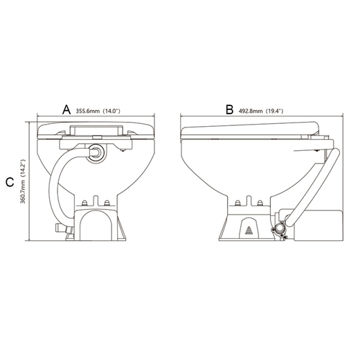 Seaflo Regular Bowl Electric Toilet Measurements
