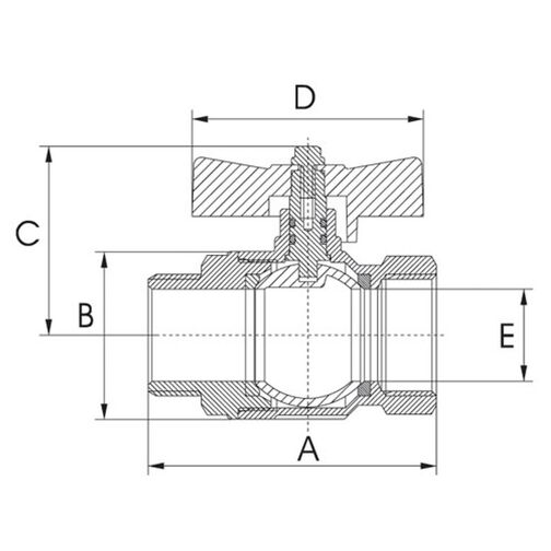 Brass Female Socket Tee Handle Ball Valve Measurements